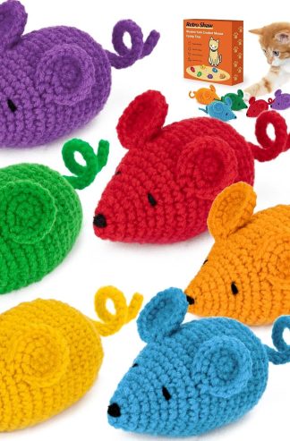 Retro Shaw Catnip Cat Toys Crochet Mouse, Pack of 6 | Hand-Knitted, Durable and soft, Catnip & Silvervine Blend, Safe Teeth Cleaning, Indoor Interactive Fun
