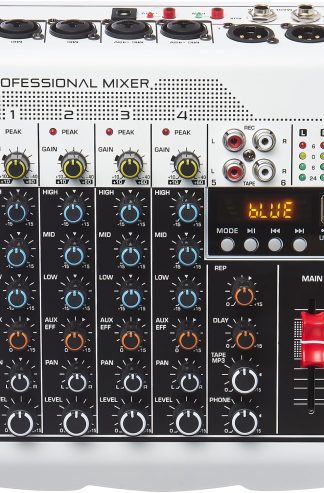 音訊混音器 6 通道 DJ 混音器，專業音板控制台，帶 USB MP3 藍牙輸入 48V，適用於現場表演家庭舞台卡拉 OK