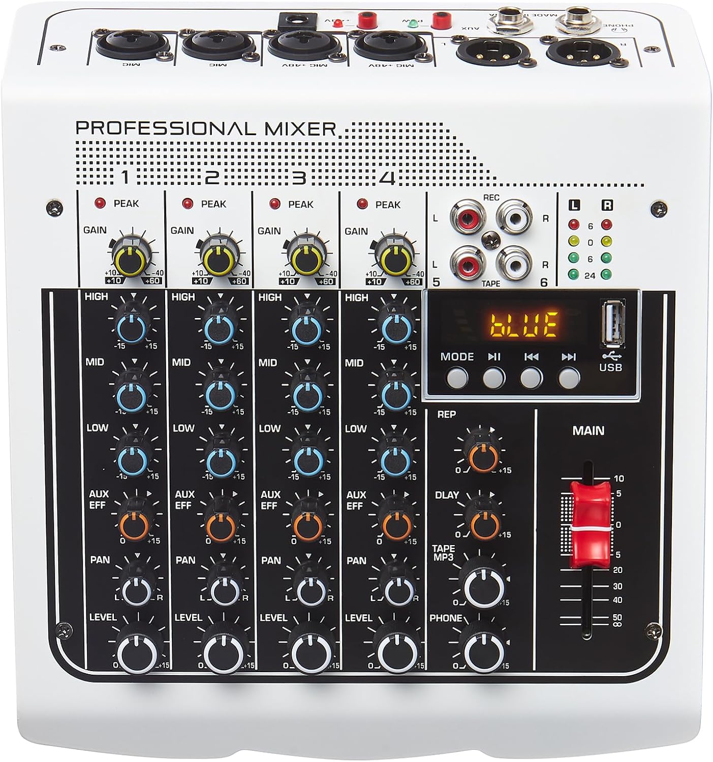 音訊混音器 6 通道 DJ 混音器,專業音板控制台,帶 USB MP3 藍牙輸入 48V,適用於現場表演家庭舞台卡拉 OK