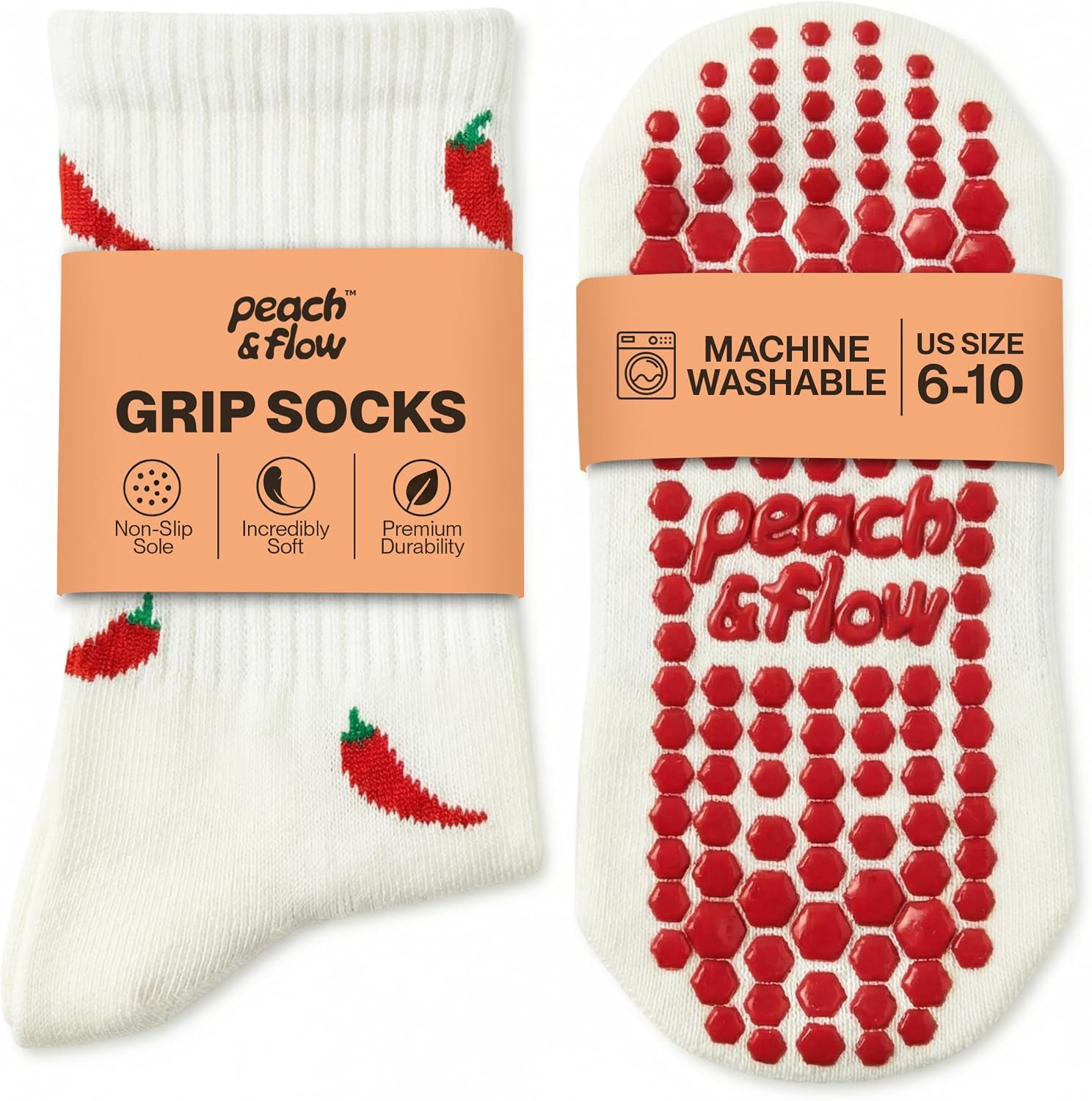 Pilates Socks with Grips for Women, Cute, Non Slip, US 6-10