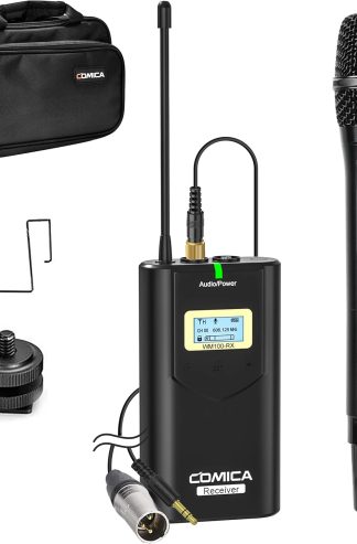 COMICA CVM-WM100 H UHF 48 通道專業無線手持麥克風系統，適用於佳能尼康索尼松下富士 DSLR 相機、XLR 攝影機、智慧型手機，非常適合錄影/採訪