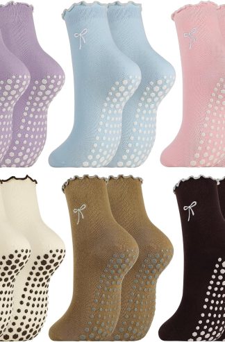 5/6 Pairs Frilly Pilates Socks with Grips for Women