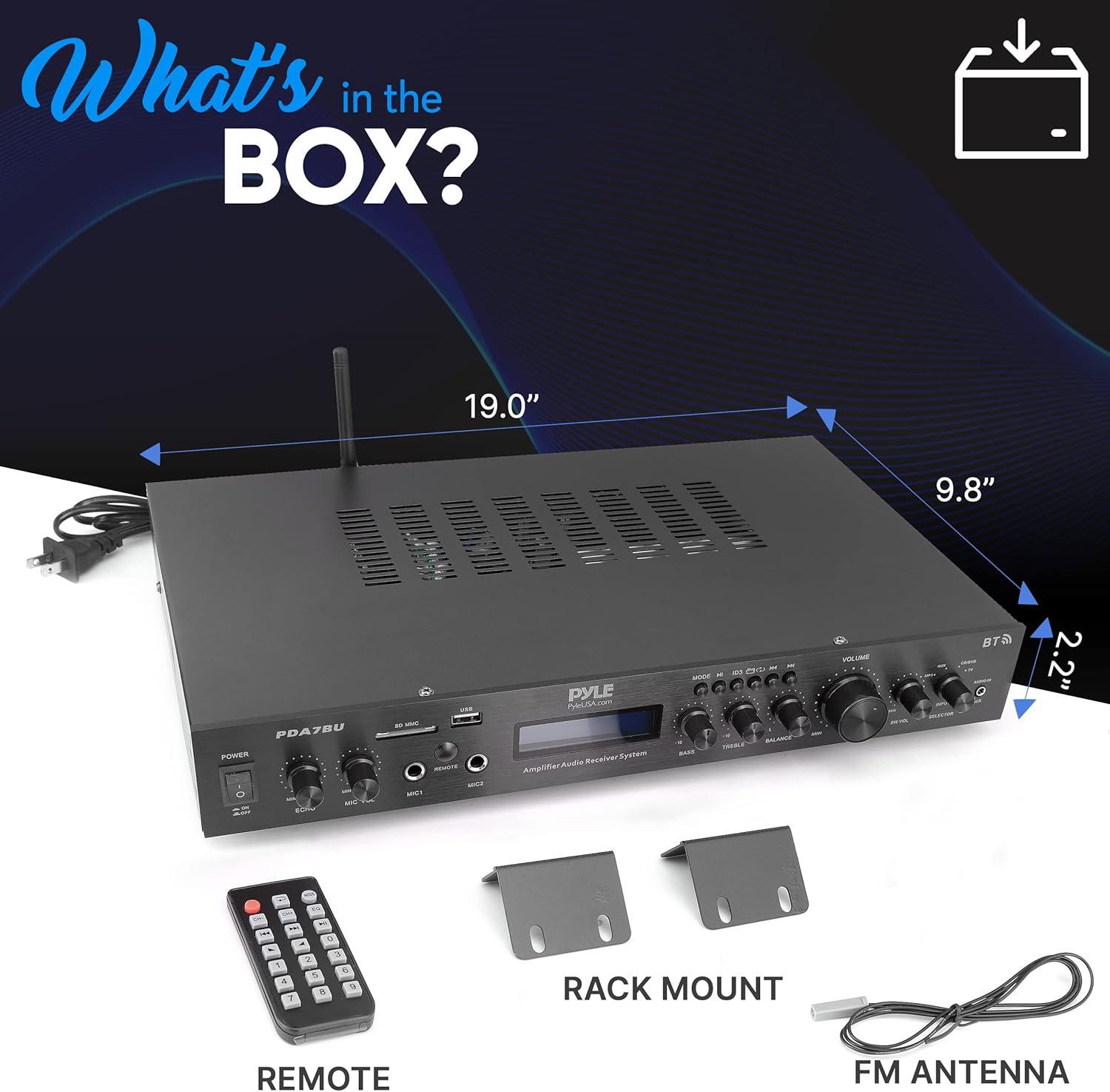 Pyle 5通道架安裝藍牙放大器接收器 - 家庭影院放大器,揚聲器放大器,藍牙無線流媒體,MP3/USB/SD/AUX/FM廣播,200瓦特,W/Digital ID3 LCD顯示,來自-pda7bu.5bu.5bu.5bu.5bu.5bu.5bu.5bu.5bu.5 - Image 7