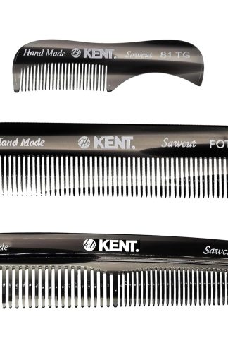 Kent 男士髮袋梳子套裝，石墨 81T X-小號，FOT 全細齒，R7t 雙齒細齒和粗齒。適合旅行和家庭護理的最佳頭髮、鬍鬚護理套裝，英格蘭手工製作