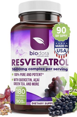 白藜蘆醇 1600 毫克 - 180 粒膠囊 |反式白藜蘆醇抗氧化劑補充劑，含有天然綠茶、葡萄籽多酚和槲皮素，支持消化、心臟健康、免疫系統、大腦功能