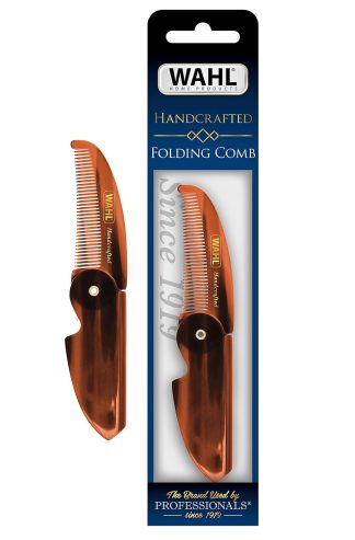 Wahl Beard & Mustache Folding Comb for Men's Grooming - Handcrafted & Hand Cut with Cellulose Acetate - Smooth, Rounded Tapered Teeth - Model 3326