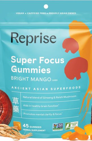 Focus Gummies for Adults | American & Korean Ginseng with Reishi Mushroom extracts | All Natural Gummies for Focus, Mood, and Energy | Mango Flavored | 45 Count