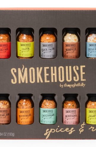 Smokehouse by Thoughtously，迷你玻璃瓶中的美味燒烤香料套裝，純素食和素食，燒烤調味料口味包括加勒比海風味、牙買加乾酪、墨西哥胡椒、蒙特利爾風味等，10 件裝
