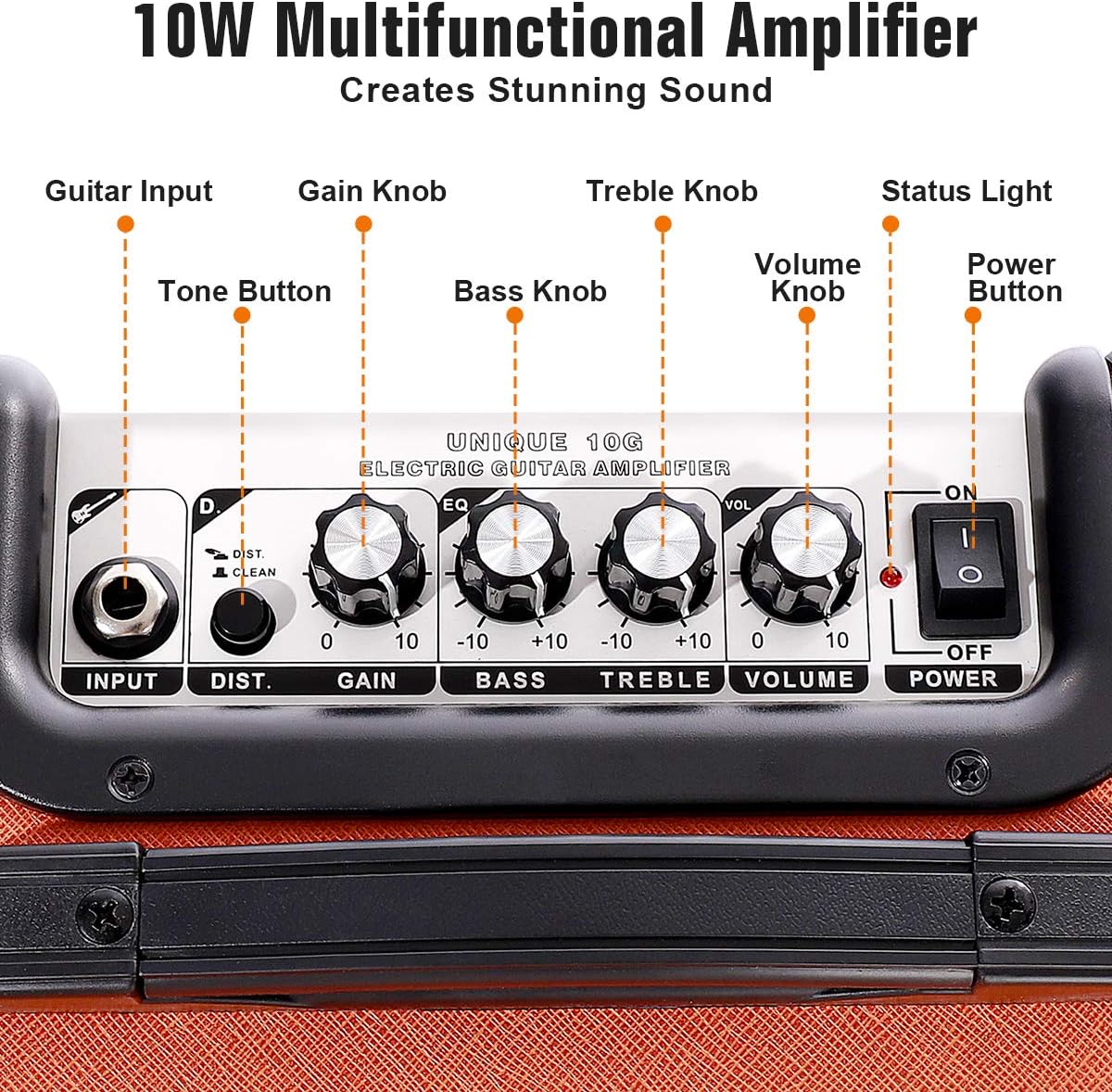 OBB Dual-Powered Bluetooth Guitar Amp, with 3-Year Warranty,Portable Electric Guitar Amplifier with 10W Speaker, Amplifier Includes Gain/Bass/Treble knob - Image 6