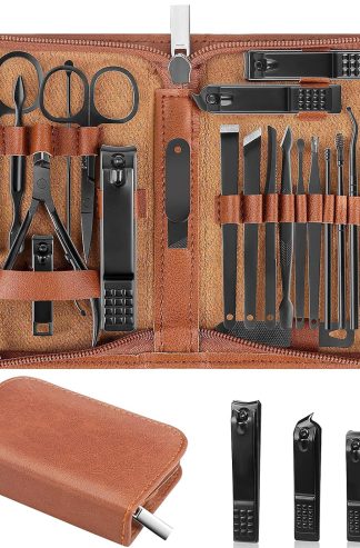 26Pcs Manicure Nail Clipper Set for Men Women Gift, Brown Case