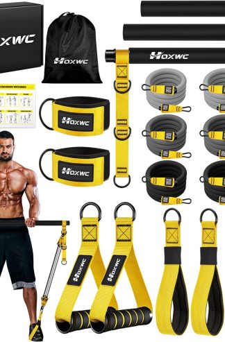 HOXWC Heavy Pilates Equipment, Portable Pilates Bar Kit with Resistance Bands, Professional Adjustable Squat Workout Equipment for Men, Home Gym Muscle Strength Training, Full Body Exercise
