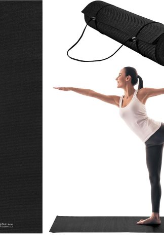 Gaiam Essentials 1/4" Thin (6mm) Yoga & Pilates, Fitness & Exercise Mat with Easy-Cinch Carrier Strap Cusion Support For Fitness and Gym Workouts