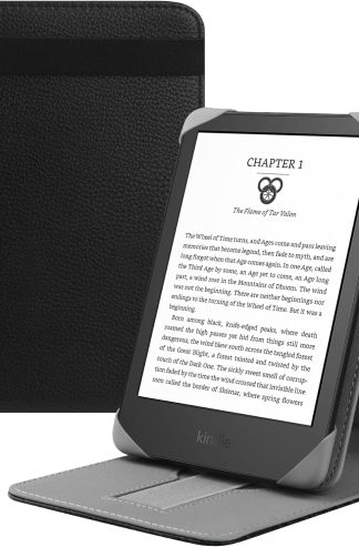 通用保護殼適用於 6 吋全新 Kindle 2024 和 2022/Kobo Clara HD/Kobo Clara 2E/Kobo Nia/Pocketbook Basic 4/Touch Lux 5 皮革支架保護殼適用於 6 吋 Pocketbook/Tolino/Sony 電子書閱讀器,黑色