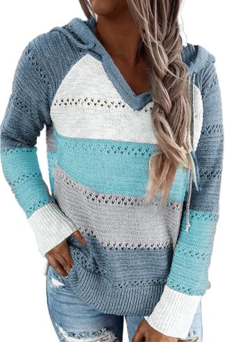 Fekoafe女子2025秋季條紋色塊連帽衫時尚