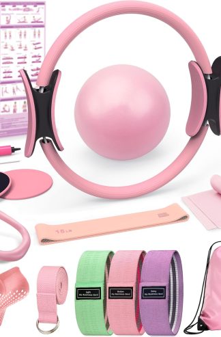 適用於家庭鍛鍊的普拉提套件、普拉提設備環和球套裝、女士普拉提必備套件、家庭普拉提鍛煉套件、健身房工作室旅行女士普拉提入門套件
