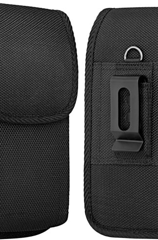 Holster for iPhone 17 16 15 14 13 12 11 Xs X XR/Pro Models, Cell Phone Belt Holder Case with Clip for Men, Heavy Duty Nylon Pouch (Fits Phone with Otterbox Cover on) Black