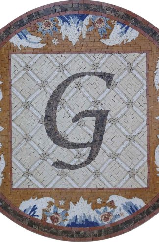 G 馬賽克首字母 – 馬賽克獎章 |馬賽克獎章|馬賽克藝術品| Mozaico 的馬賽克牆藝術地板插入物 |手工馬賽克| 24"x24"