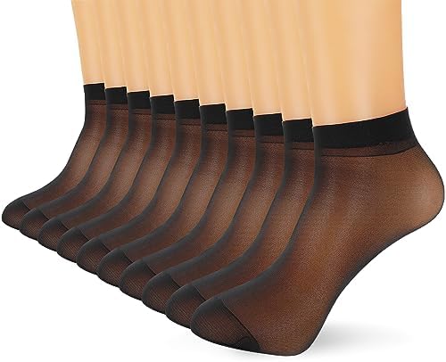 COMNICO 10 Pairs Women Nylon Ankle Short Everyday Sheer Socks Soft Tight Hosiery Stocking Pantyhose Summer Ultra Thin Cool Stylish Silk Socks with Reinforced Toe