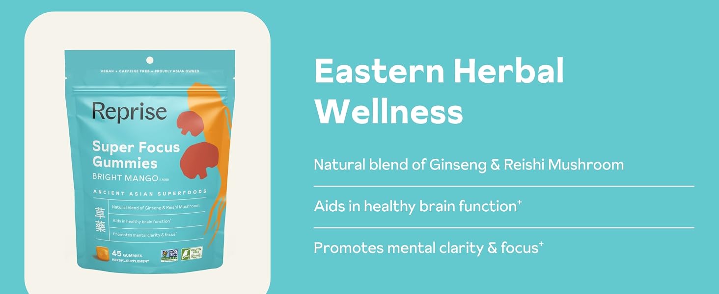 reprise focus gummies brain memory mind energy ginseng reishi stress gummies